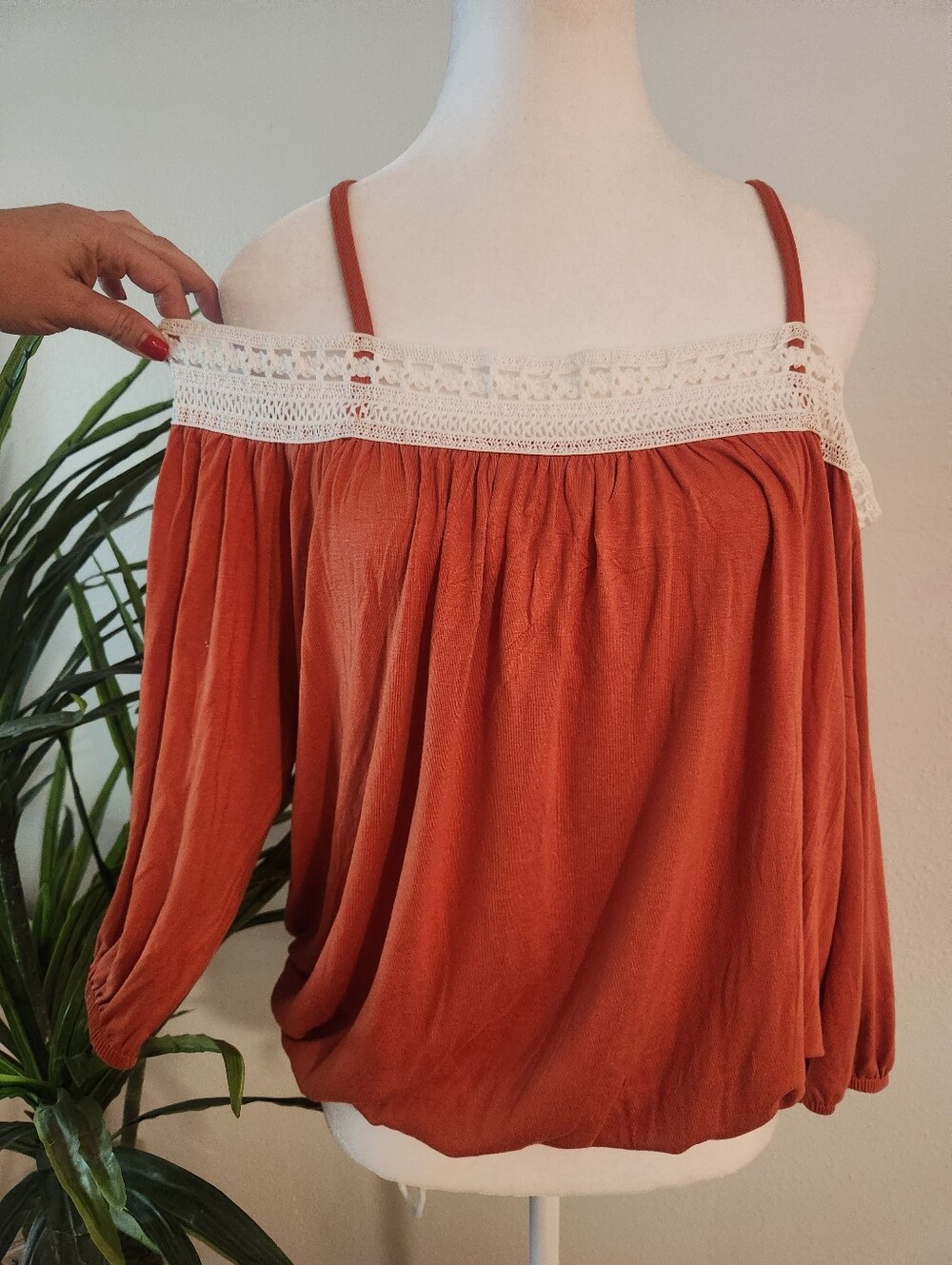 Off-Shoulder Lace-Trim Womens Top
